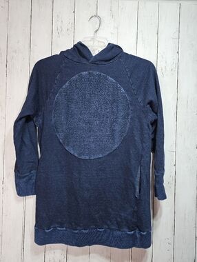 Blue Blue Japan Women's Cotton Long Hoodie Textured Circle Front Size 2 Small